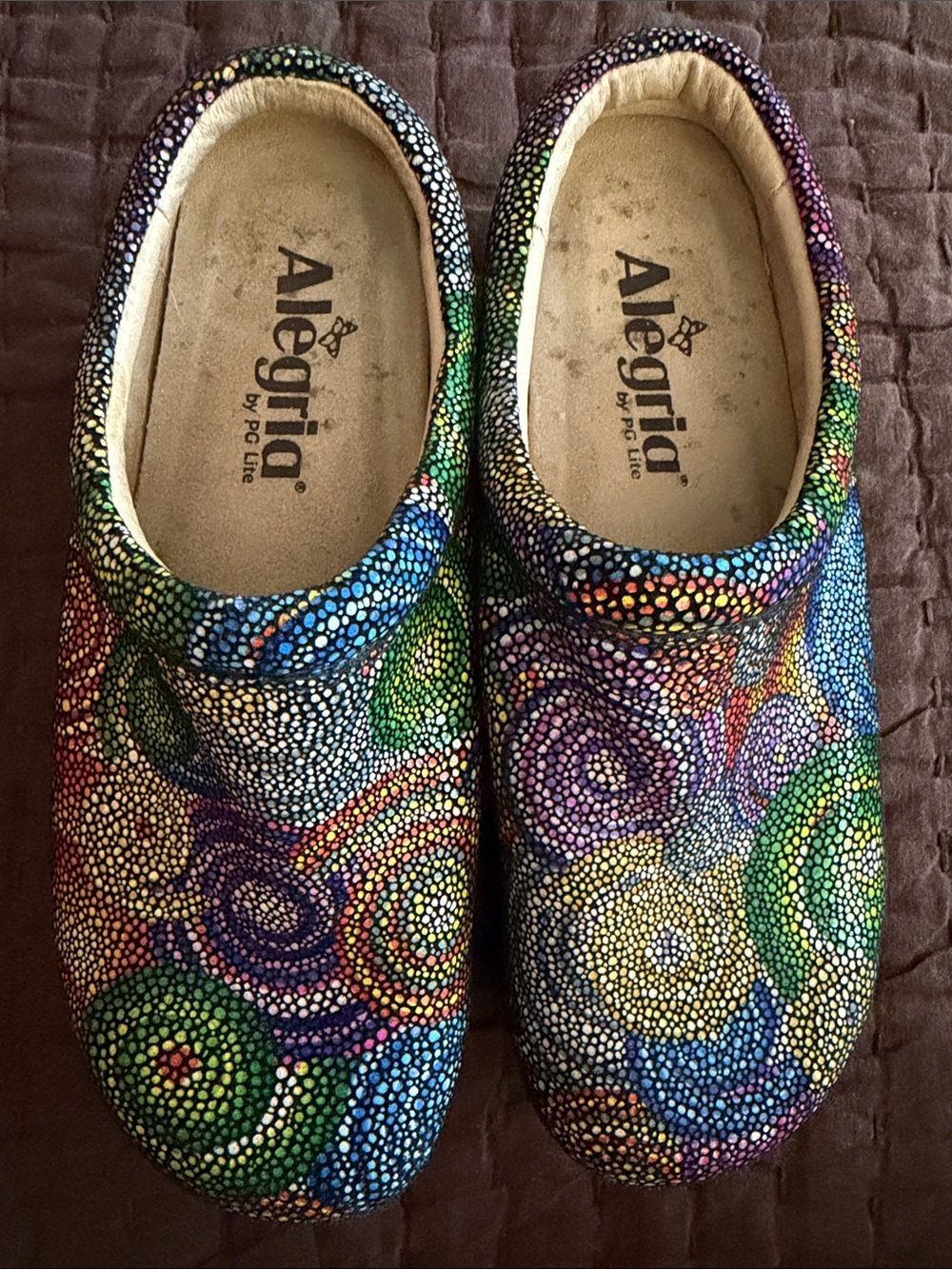 Alegria 36/6 Rainbow Dot-Pattern Slip-On Clogs